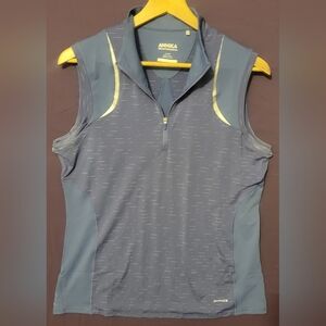 Annika Womens Blue Patterned Sleeveless Golf Top. Quarter Zip. Size L